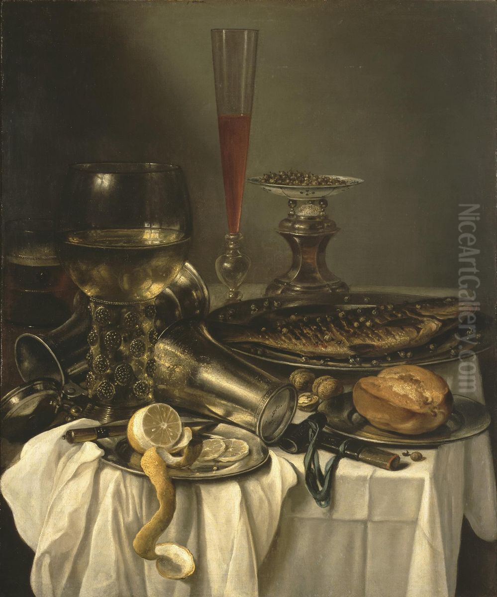 Breakfast with Fish Oil Painting by Pieter Claesz