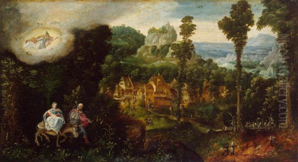 Landschap met de vlucht naar Egypte Oil Painting by Herri met de Bles