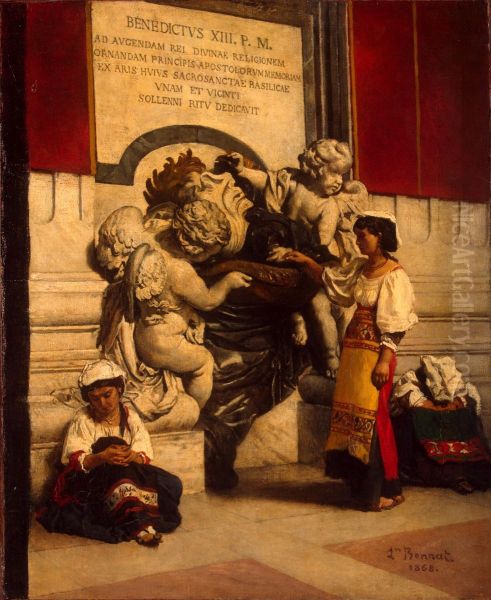 Holy Water Font by St Peter's Basilica in Rome Oil Painting by Leon Bonnat