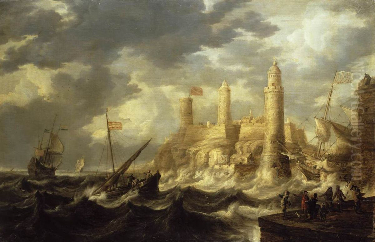 Fortified Harbour Oil Painting by Bonaventura Peeters the Elder