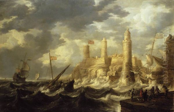 Fortified Harbour Oil Painting by Bonaventura Peeters the Elder