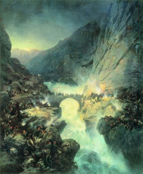 Crossing Over Devil's Bridge on 14 September 1799 Oil Painting by Alexander Kotzebue