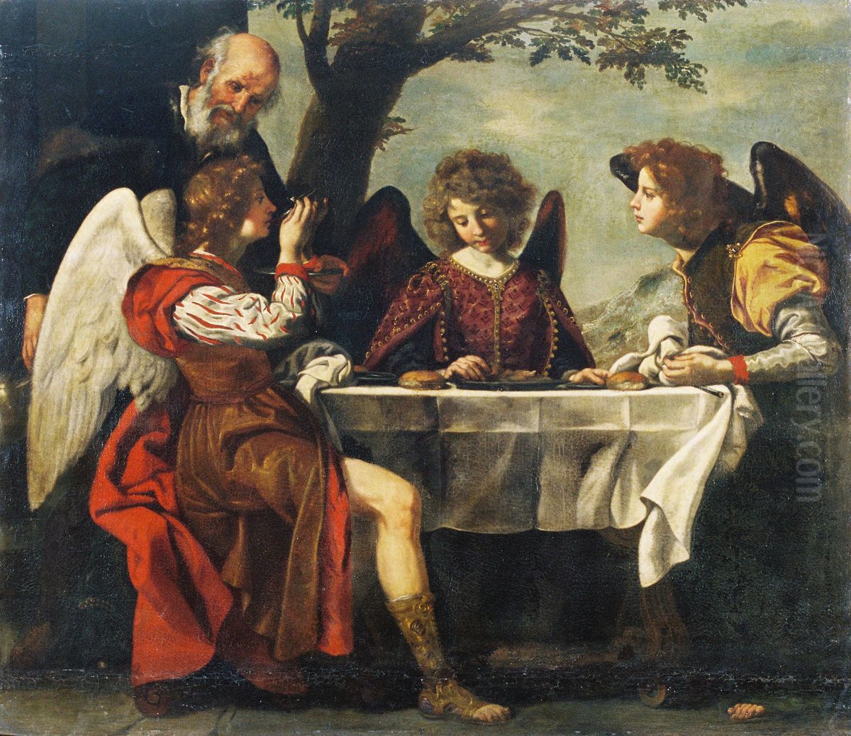 Abraham and Three Angels Oil Painting by Jacopo Vignali