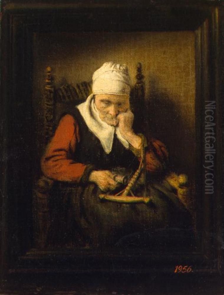 Old Woman Spinning Oil Painting by Nicolaes Maes