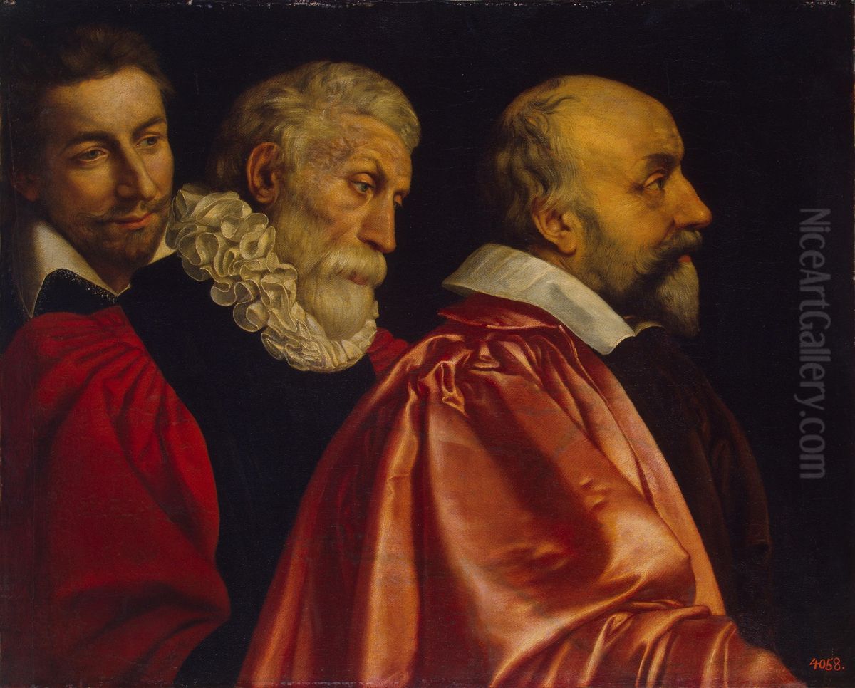 Group Portrait of Three Members of the Paris Council (fragment of the lost painting) Oil Painting by Frans Pourbus the younger