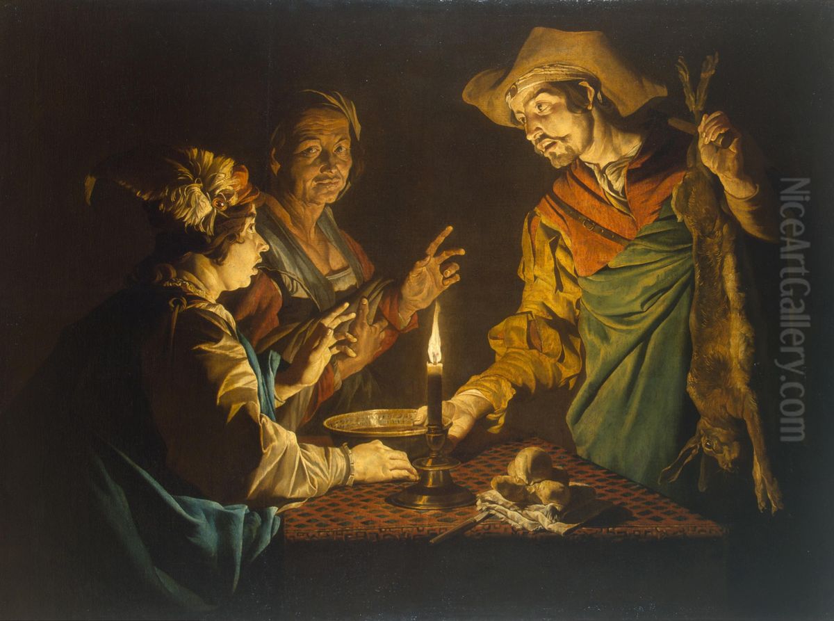 Esau   and  Jacob Oil Painting by Matthias Stom