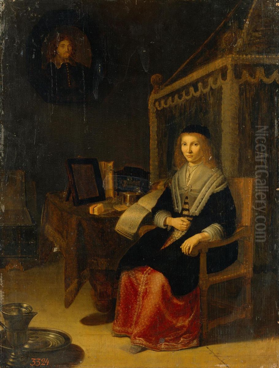 Portrait of a Lady at the Table with Music Oil Painting by Eglon van der Neer