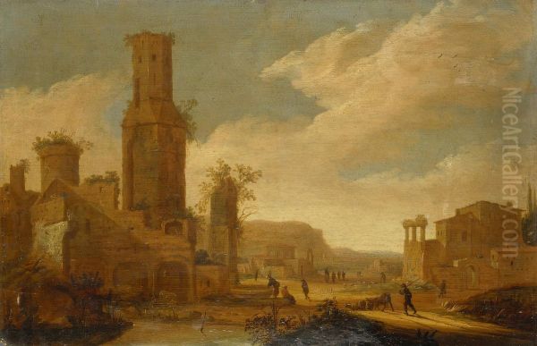 Landscape with ruins Oil Painting by Daniel van Heil