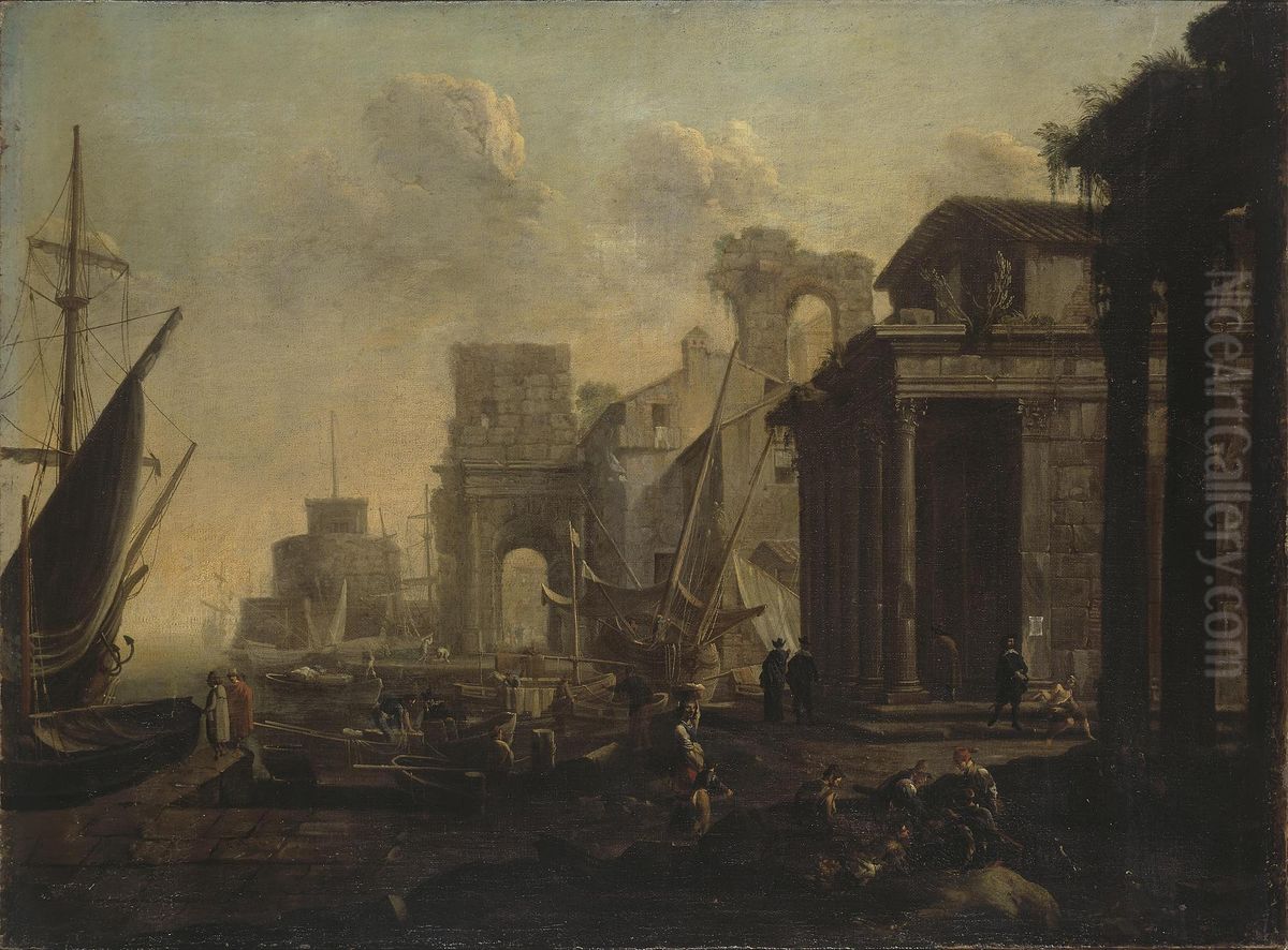 Harbour Oil Painting by Jan Miel