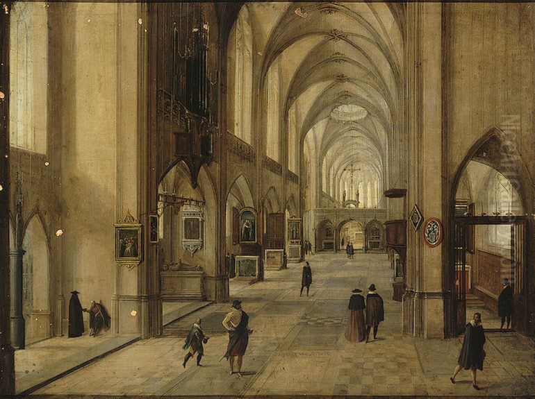 Interior of a Gothic Church Oil Painting by Hendrik van Steenwijk II