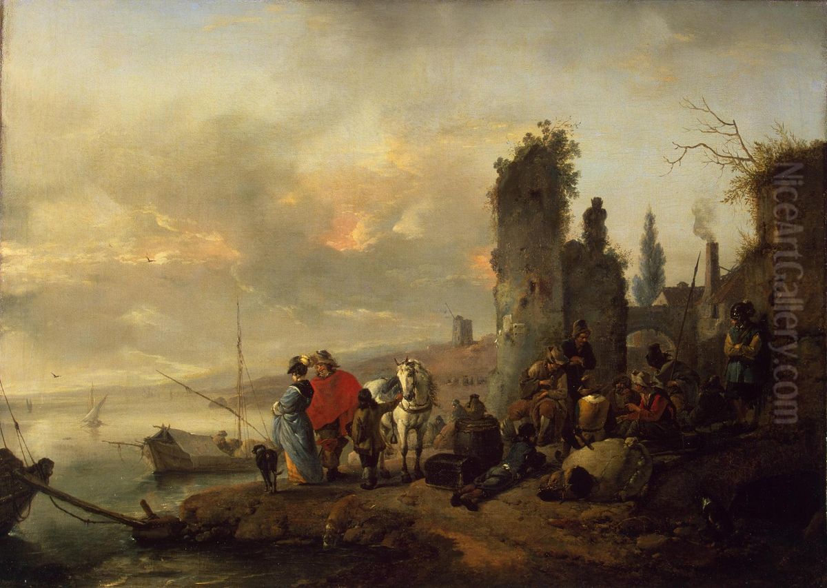 Sea Harbour Oil Painting by Philips Wouwerman