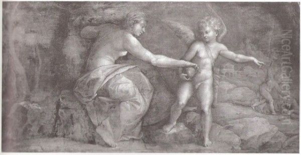 Cupid and Psyche Oil Painting by Polidoro Da Caravaggio (Caldara)