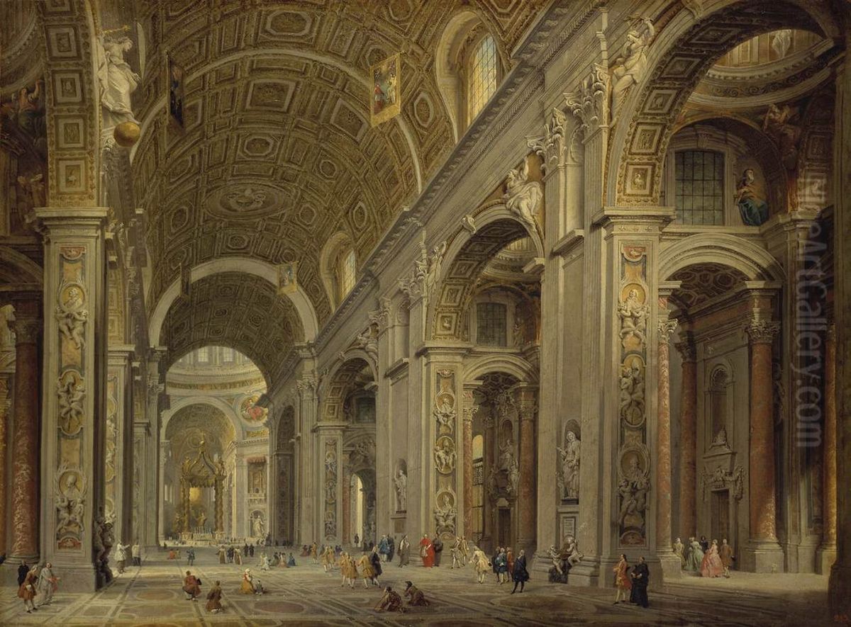 Interior of St Peter's in Rome Oil Painting by Giovanni Paolo Panini