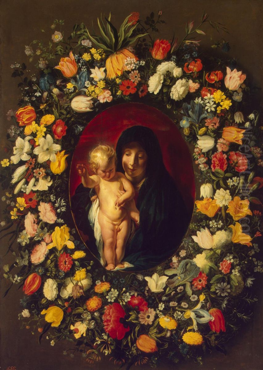 Garland of Flowers with Virgin and Child Oil Painting by Jacob Jordaens