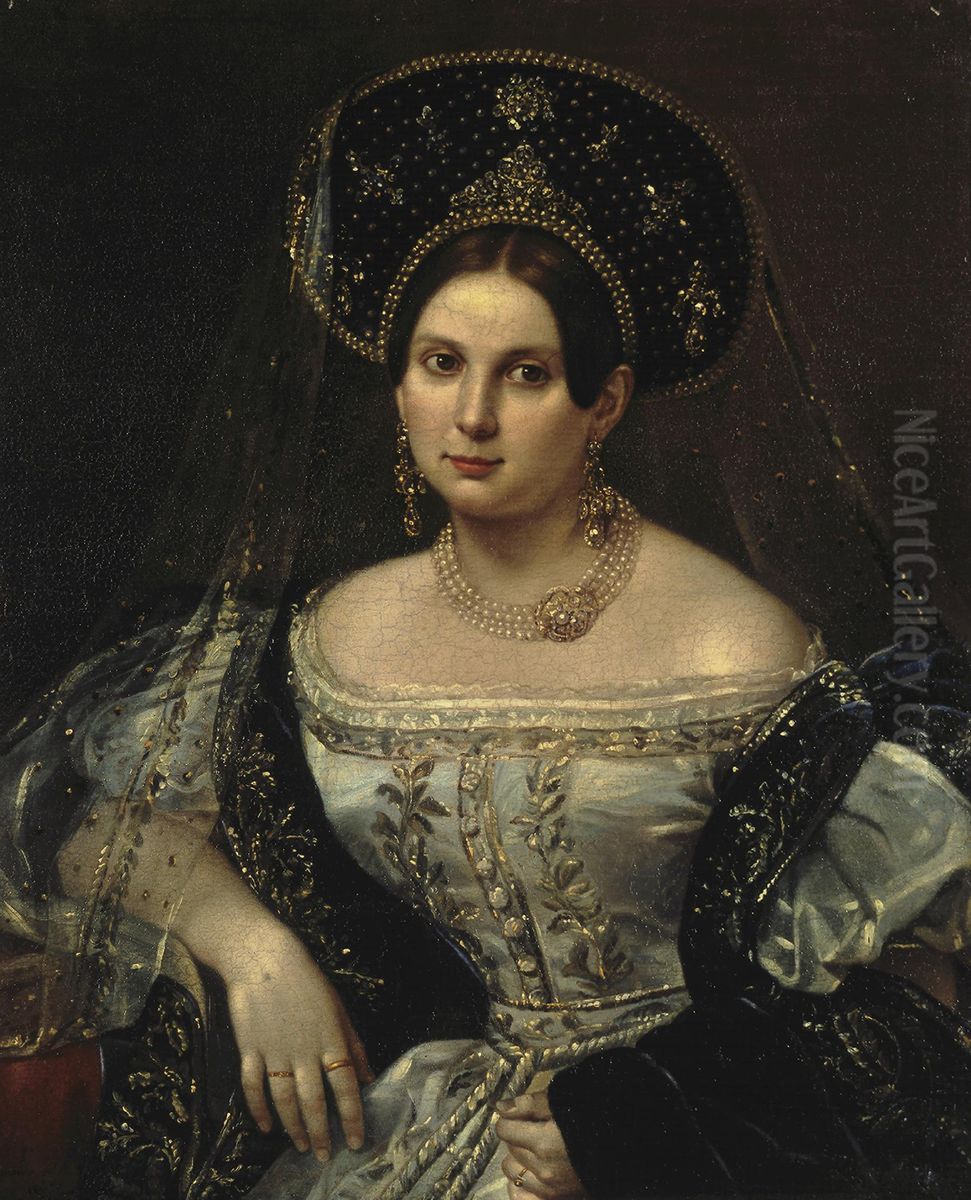 Portrait of the Maid-of-Honour Anna Okulkova(? ) Oil Painting by Pimen Orlov