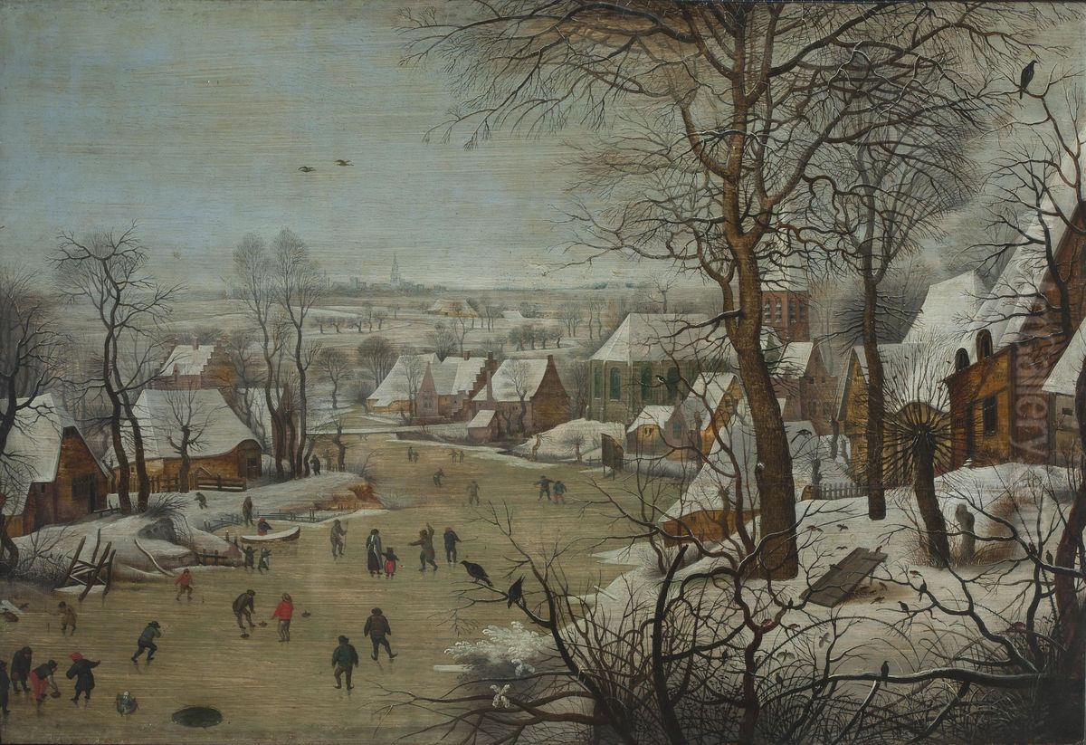 Winter Landscape with a River Oil Painting by Pieter Brueghel the Younger