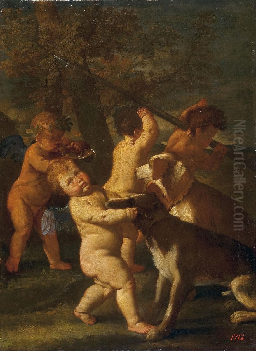 Enfants et chiens Oil Painting by Nicolas Poussin