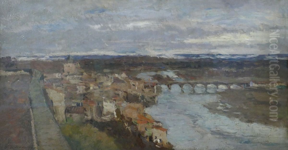 View of Pont-du-Chateau Oil Painting by Albert Lebourg