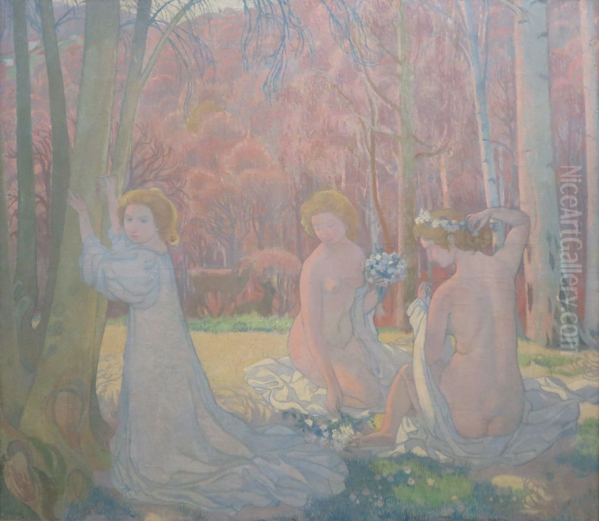 Figures in a Spring Landscape (Sacred Grove) Oil Painting by Maurice Denis