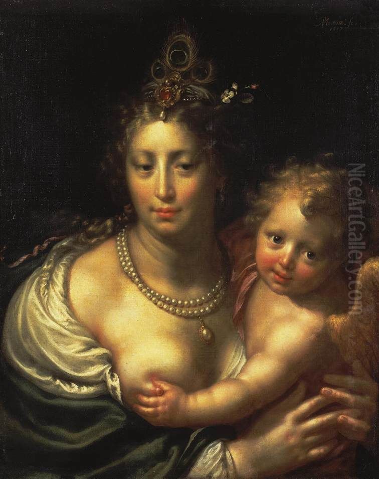 Venus   and  Cupid Oil Painting by Paulus Moreelse