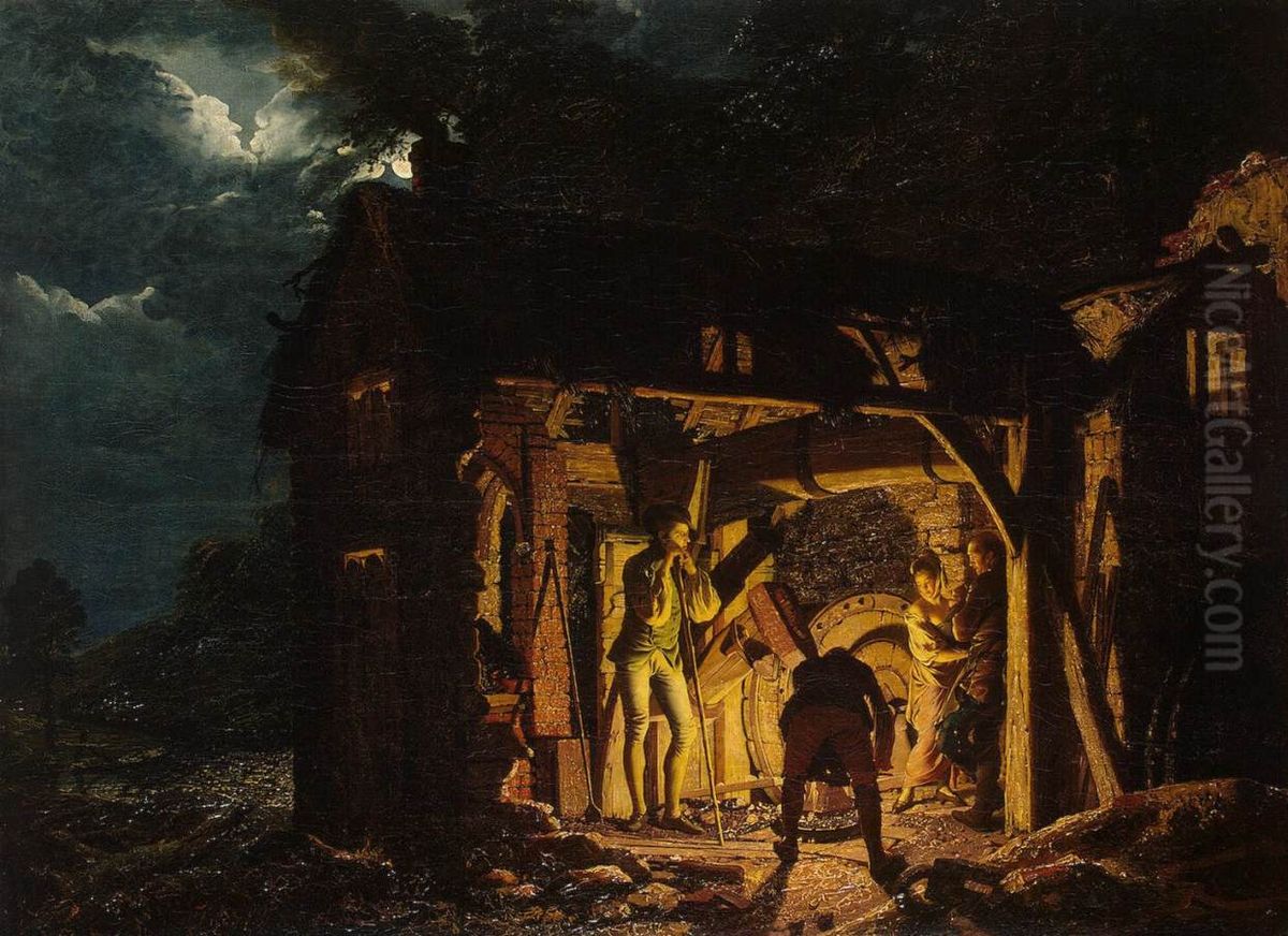 Iron Forge Viewed from Outside Oil Painting by Joseph Wright of Derby