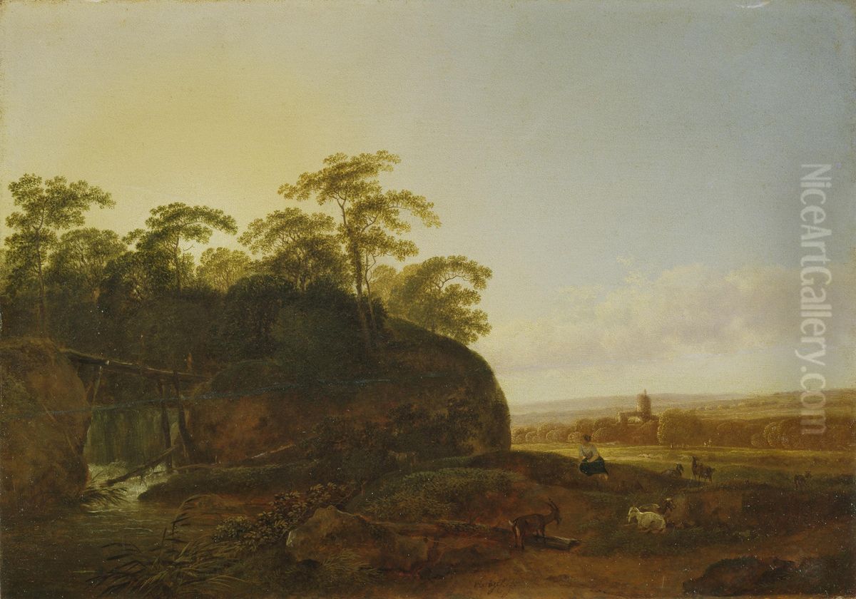 Landscape with Goats Oil Painting by Johann Christian Klengel