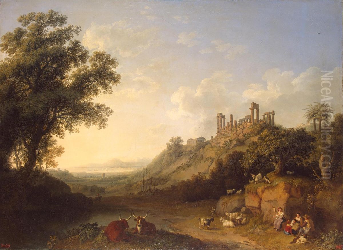 Original titleLandschaft mit Tempelruinen auf Sizilien Oil Painting by Jacob Philipp Hackert