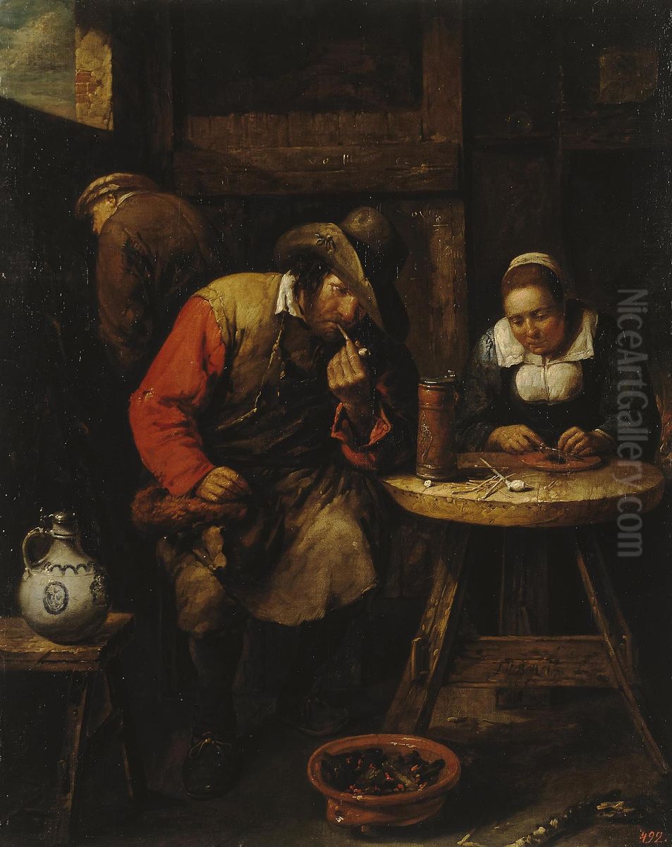 Smoker Oil Painting by Gillis van Tilborgh