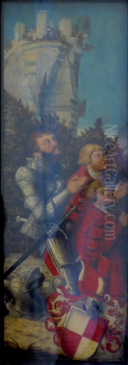 Portrait of a Knight and His Two Sons Oil Painting by Lucas Cranach the Elder