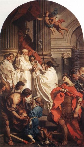 Emperor Valens before Bishop Basil (The Mass of St Basil) Oil Painting by Pierre Subleyras