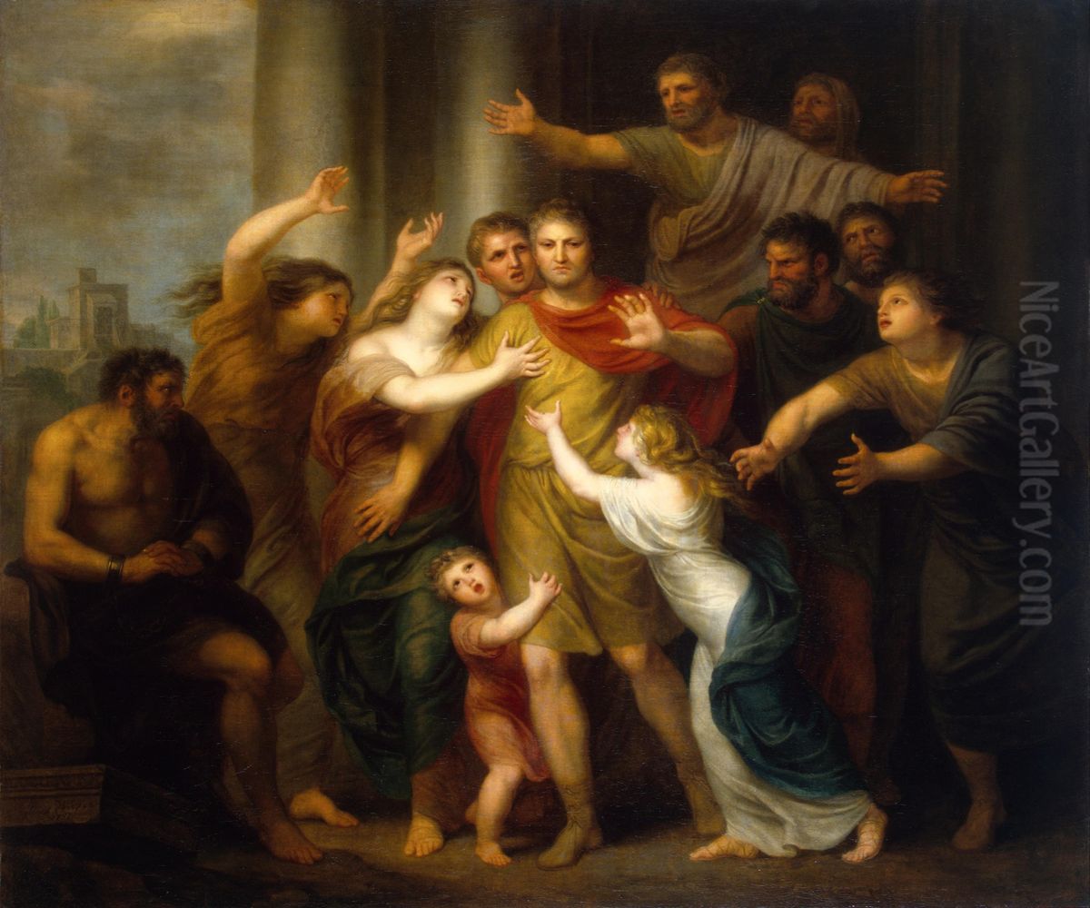 Herkules beschutzt die Muse der Schonen Kunste vor Neid und Unwissenheit Oil Painting by Andries Cornelis Lens