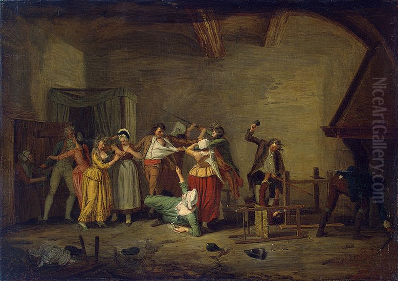 Men Fighting Oil Painting by Leonard Defrance Men Fighting Oil Painting by Leonard Defrance