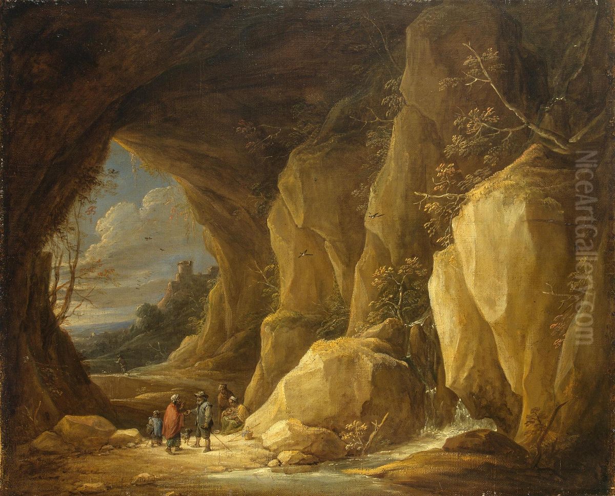 Landscape with a Grotto and a Group of Gipsies Oil Painting by David Teniers the Younger