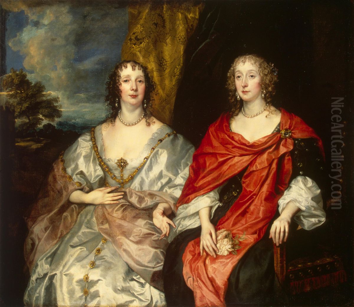 Portrait of Ladies-in-Waiting to Queen Henrietta Maria Oil Painting by Sir Anthony Van Dyck