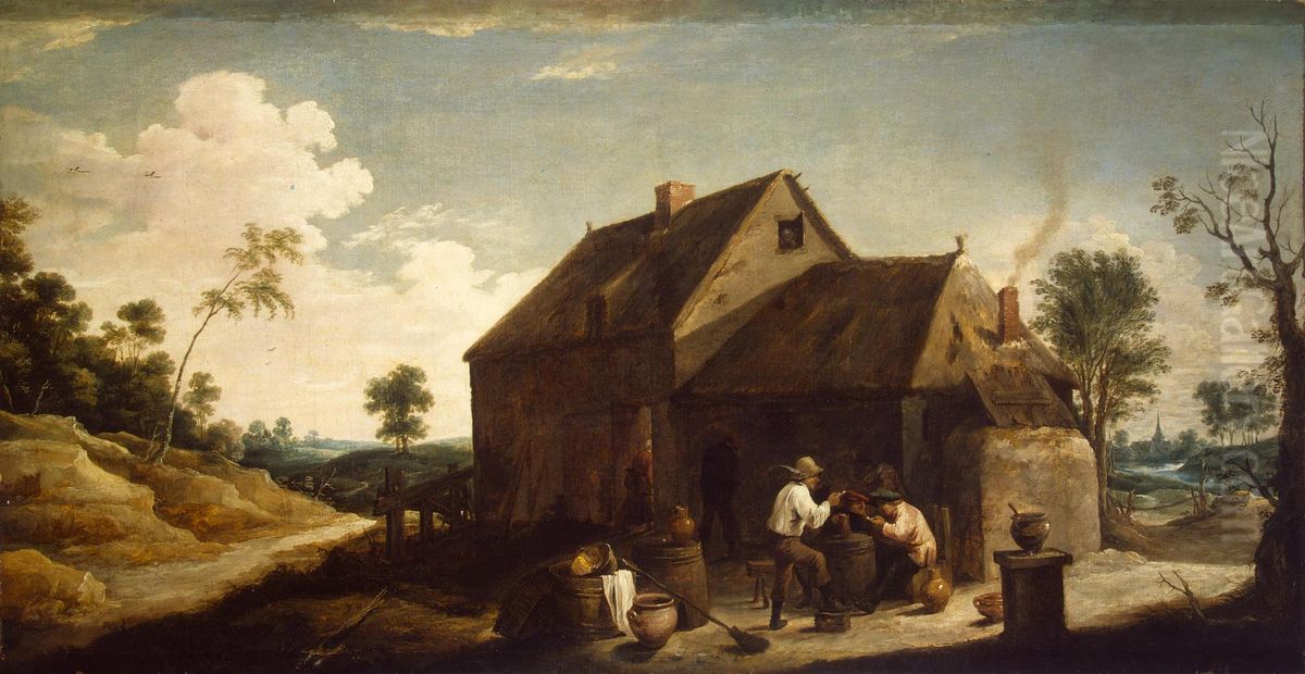 Landscape with Peasants before an Inn Oil Painting by David Teniers the Younger