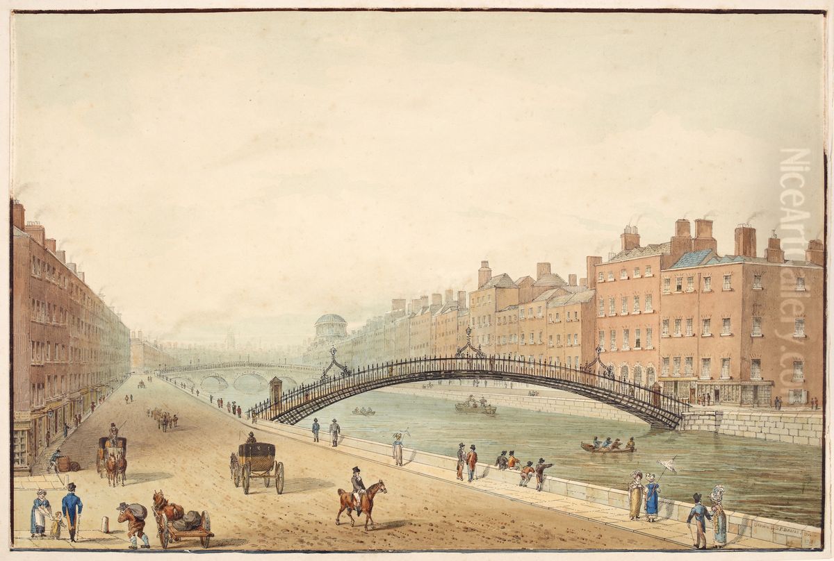 The Ha'Penny Bridge, Dublin Oil Painting by unknown