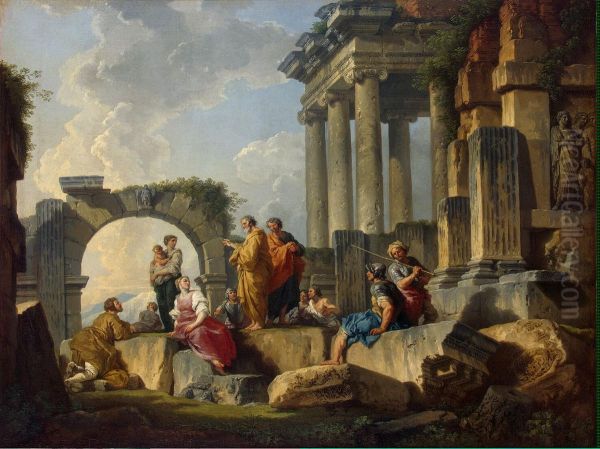 Sermon of St Paul amidst the Ruins Oil Painting by Giovanni Paolo Panini