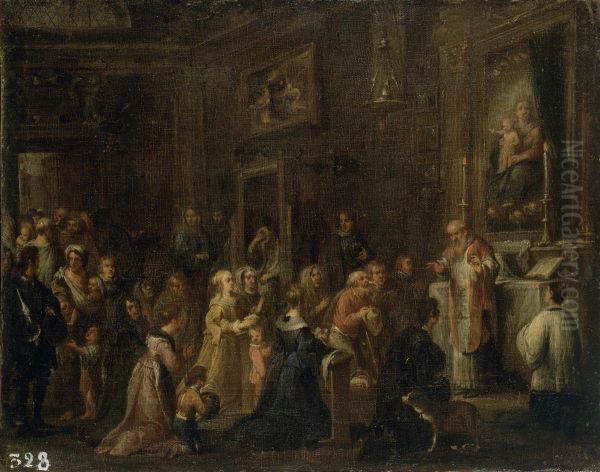 In the Church Oil Painting by Matteo Ghidoni