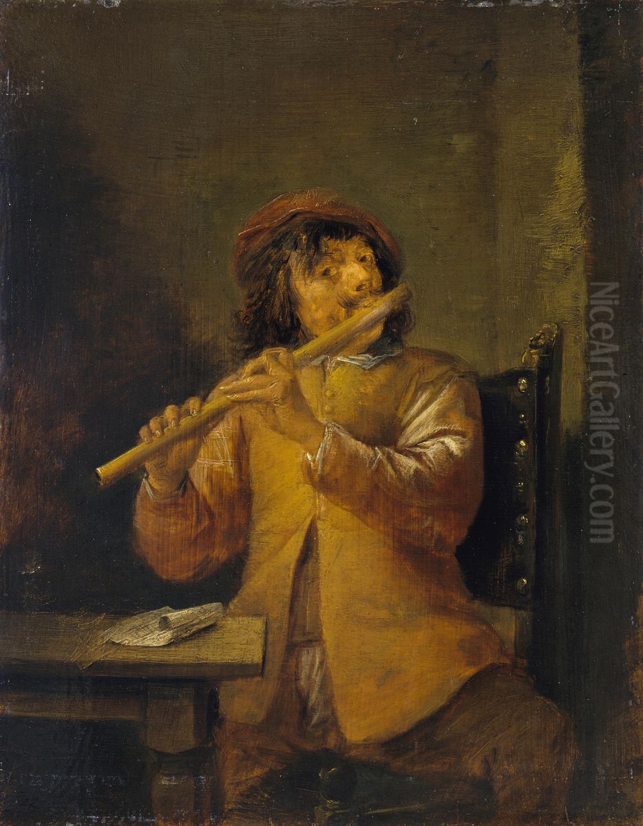 Flautist Oil Painting by David Teniers the Younger