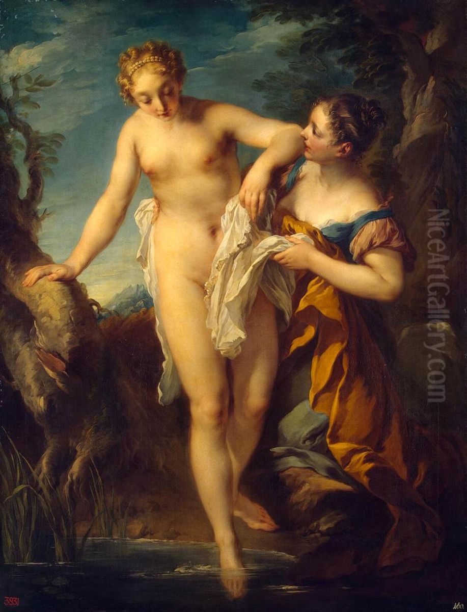 Woman Bathing Oil Painting by Francois Lemoyne Woman Bathing Oil Painting by Francois Lemoyne