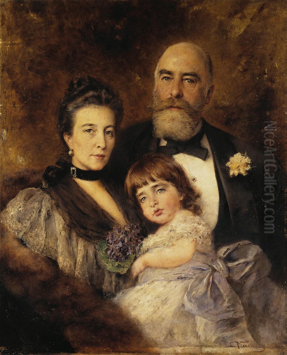 Group Portrait of M.S. Volkov, S.N. Volkova and S.M. Volkov-Monsey Oil Painting by Konstantin Makovsky
