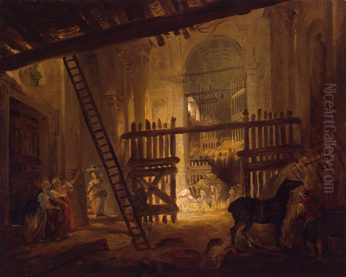 Stable in Ruins of the Villa Giulia Oil Painting by Hubert Robert