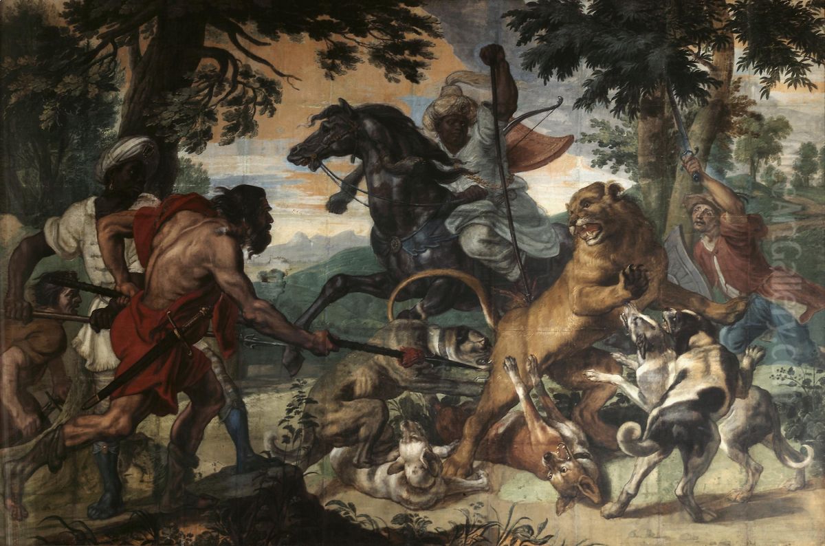 Lion Hunting Oil Painting by Abraham van Diepenbeeck
