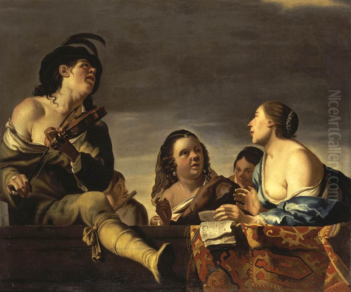 Merry Company with a Violinist Oil Painting by Jan Gerritsz van Bronckhorst