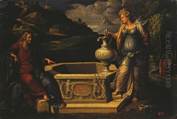 Christ and the Samaritan Woman Oil Painting by Benvenuto Tisi