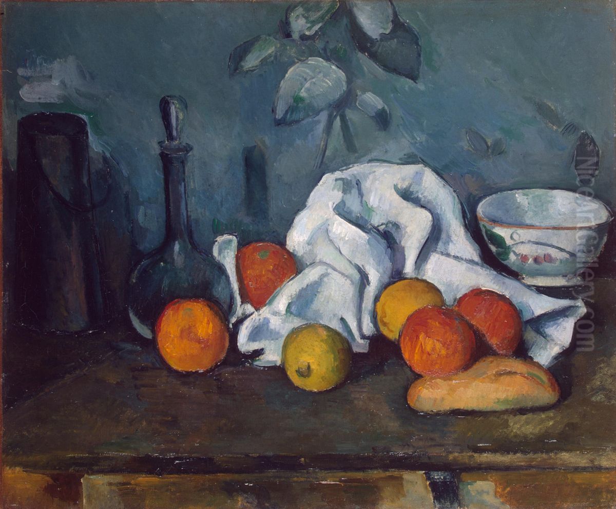 Boite a lait, carafe et bol Oil Painting by Paul Cezanne