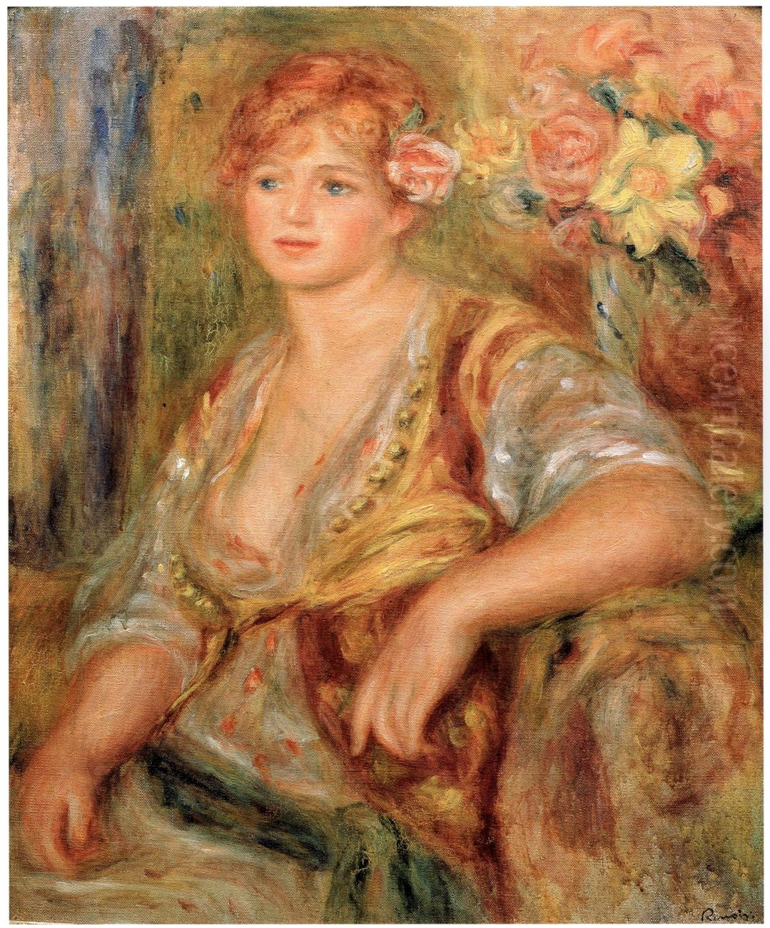 Blonde a la rose Oil Painting by Pierre Auguste Renoir