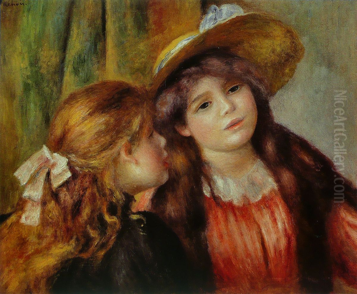 Portrait de deux fillettes Oil Painting by Pierre Auguste Renoir