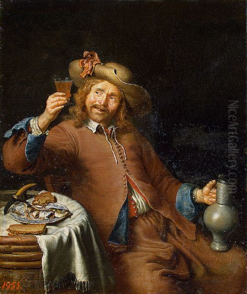 Breakfast of a Young Man Oil Painting by Pieter Cornelisz van Slingelandt