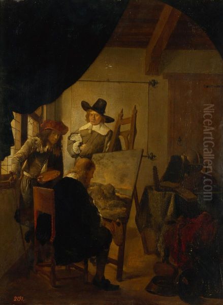 Visit to a Studio Oil Painting by Quirijn van Brekelenkam